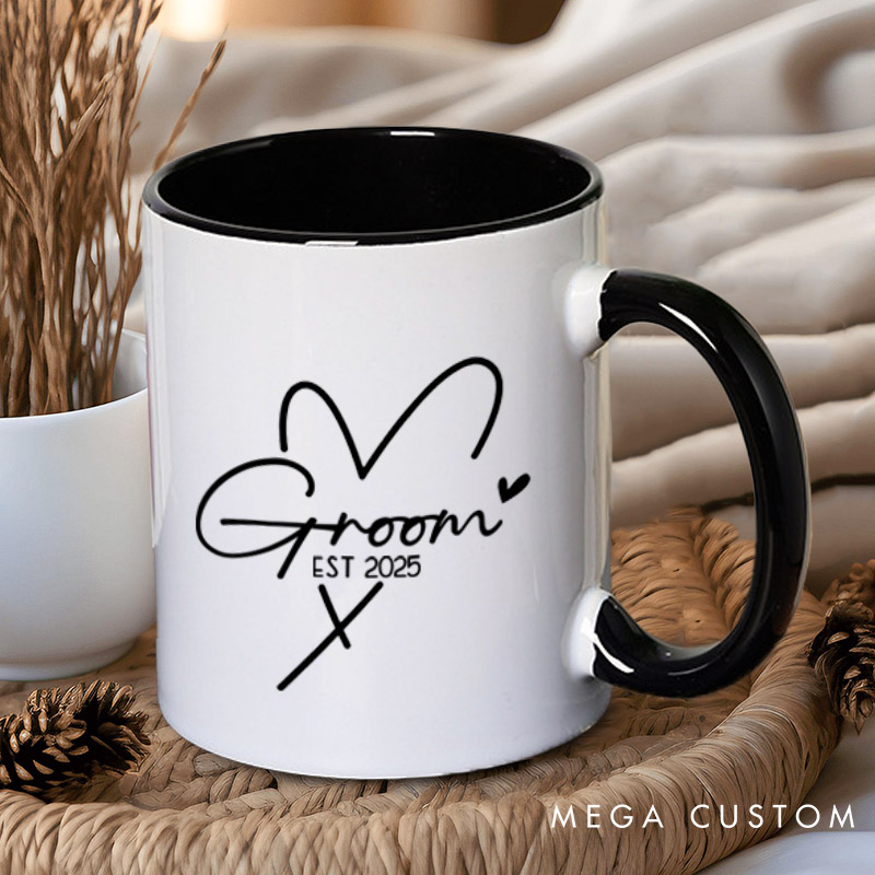 Personalized Bride and Groom with Heart Wedding Couple Mugs