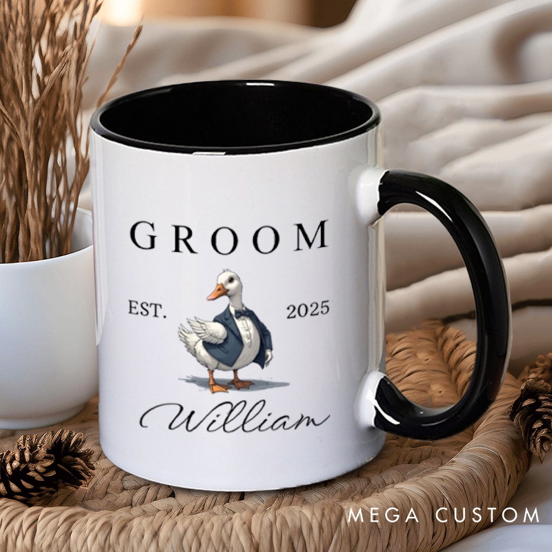 Personalized Bride and Groom Silly Goose Matching Wedding Couple Mugs
