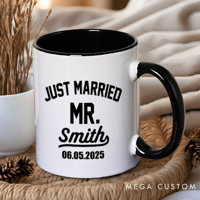 Personalized Classic Just Married Mr and Mrs with Date Wedding Couple Mugs