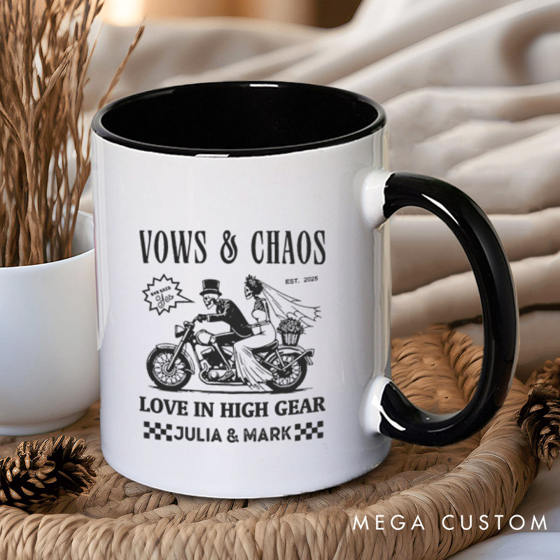 Personalized Vows & Chaos Motorcycle-Themed Love In High Gear Wedding Couple Mugs