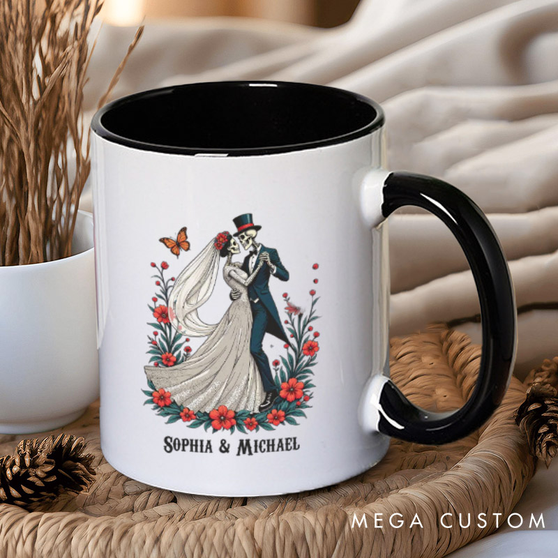 Personalized Romantic Dancing Skeleton Matching Wedding Couple Mugs