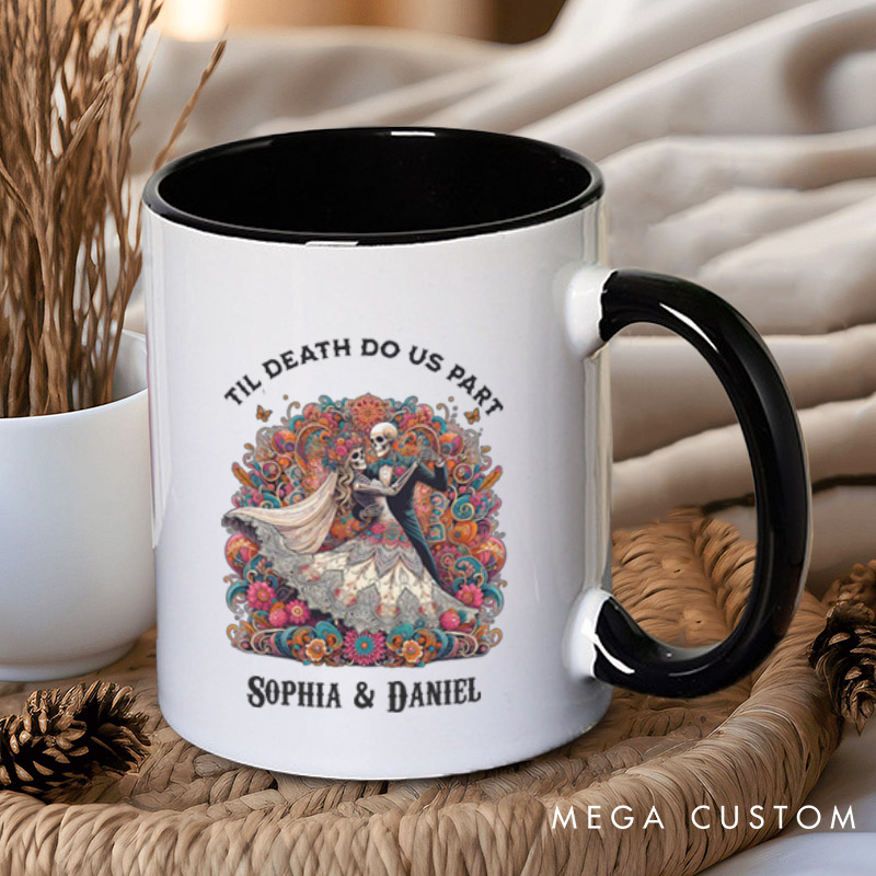 Personalized Til Death Do Us Part Dancing Skeleton Matching Wedding Couple Mugs