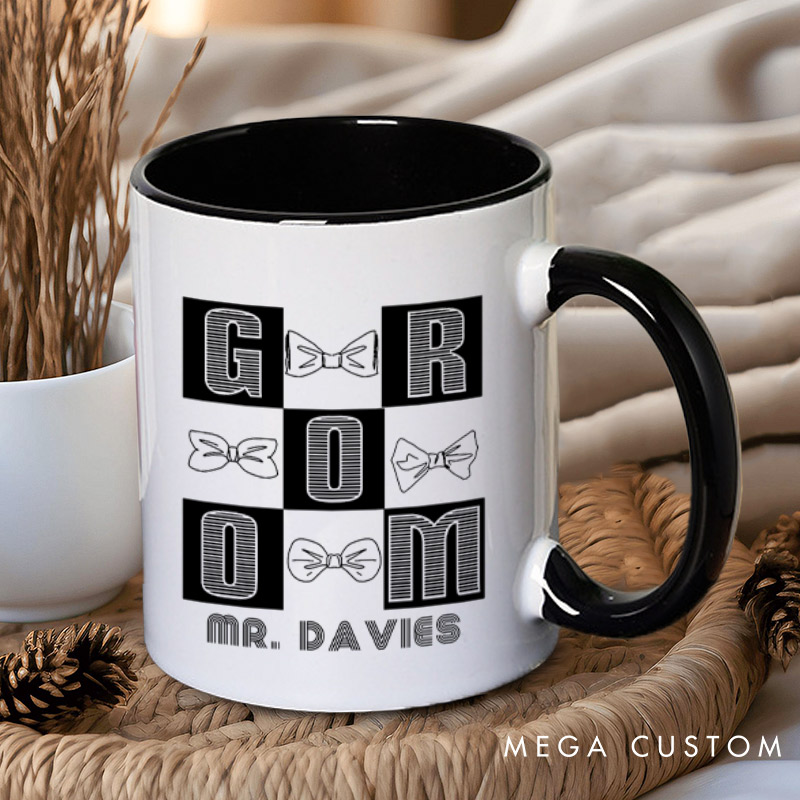 Personalized Chic Bow-Themed Bride and Groom Matching Wedding Couple Mugs