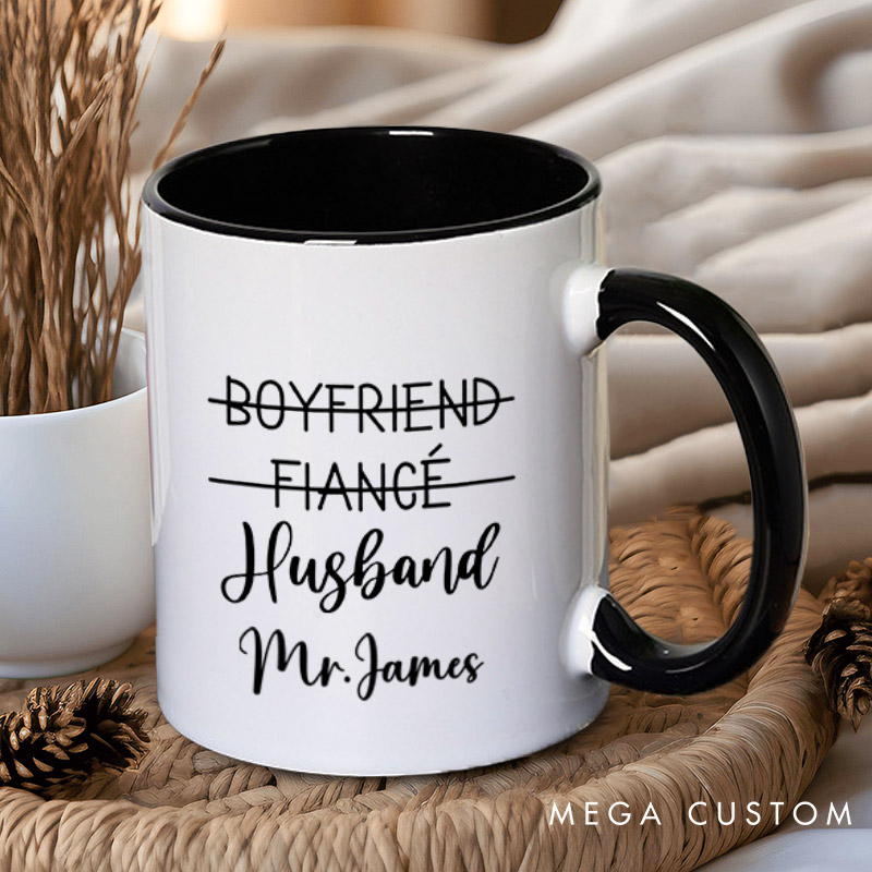 Personalized Playful Relationship Upgrade Husband and Wife Newlyweds Wedding Couple Mugs