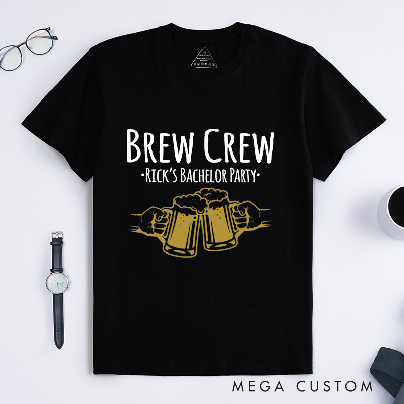 Personalized "Brew Crew" Bachelor Party T-Shirt Groomsman Cheers with Beer Mugs Shirts Groomsman Wedding Proposal T-Shirt for Best Man Usher