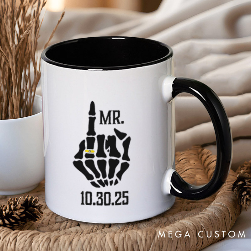 Personalized Funny Gesture Skeleton Mr and Mrs Matching Wedding Couple Mugs