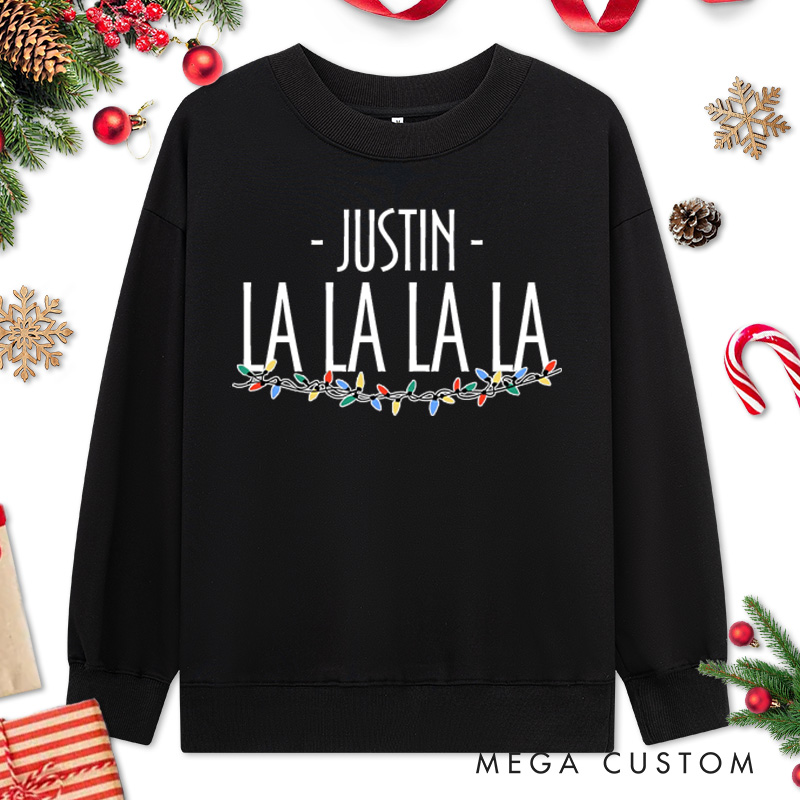 Personalized Couple Funny La La La La with String Lights Christmas Sweatshirt Couple Xmas Matching Sweatshirt for Husband Wife Boyfriend Girlfriend
