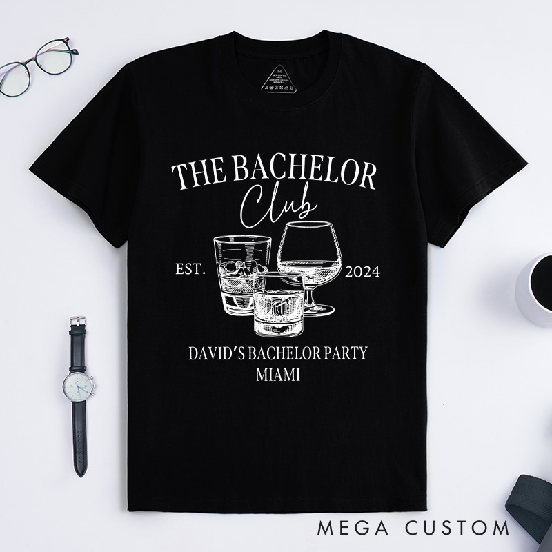 Personalized Groom Bachelor Club T-Shirt Wedding Party Favors T-Shirt Groomsman Whiskey & Cognac Glass Shirts for Groom Best Man Usher