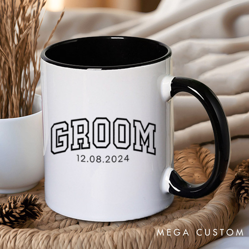 Personalized Varsity-Inspired Bride and Groom with Date Matching Wedding Couple Mugs