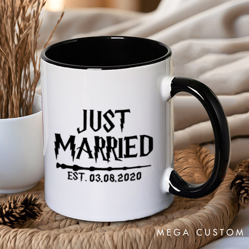 Personalized Just Married with Date Matching Wedding Couple Mugs
