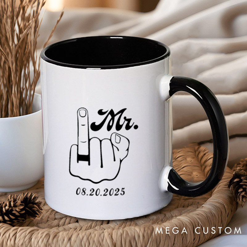 Personalized Funny Gesture Mr and Mrs Matching Wedding Couple Mugs