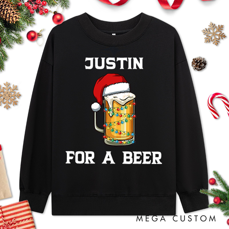 Personalized Couple For a Beer and It’s the Most Wonderful Time Christmas Sweatshirt Xmas Matching Sweatshirt for Husband Wife Boyfriend Girlfriend