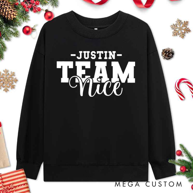 Personalized Couple Team Nice and Team Naughty Christmas Sweatshirt Couple Xmas Matching Crewneck Sweatshirt for Husband Wife Boyfriend Girlfriend