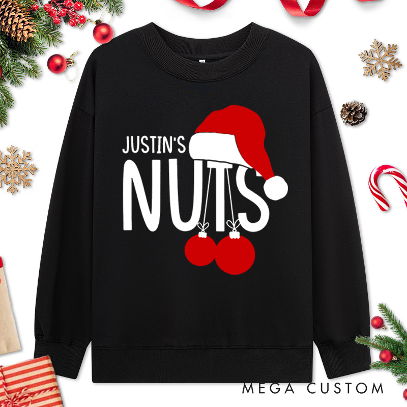 Personalized Couple Nuts and Chest Christmas with Santa Hat Matching Sweatshirt Couple Xmas Antler Sweatshirt for Husband Wife Boyfriend Girlfriend