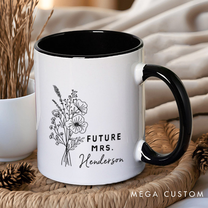 Personalized Elegant Hand-Drawn Morning Glory Flowers Future Mers Fiancee Engagement Fiancée Mugs