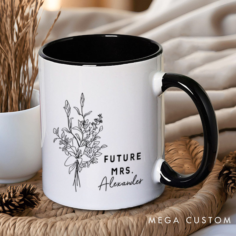 Personalized Elegant Hand-Drawn Lily Flowers Future Mers Fiancee Engagement Fiancée Mugs