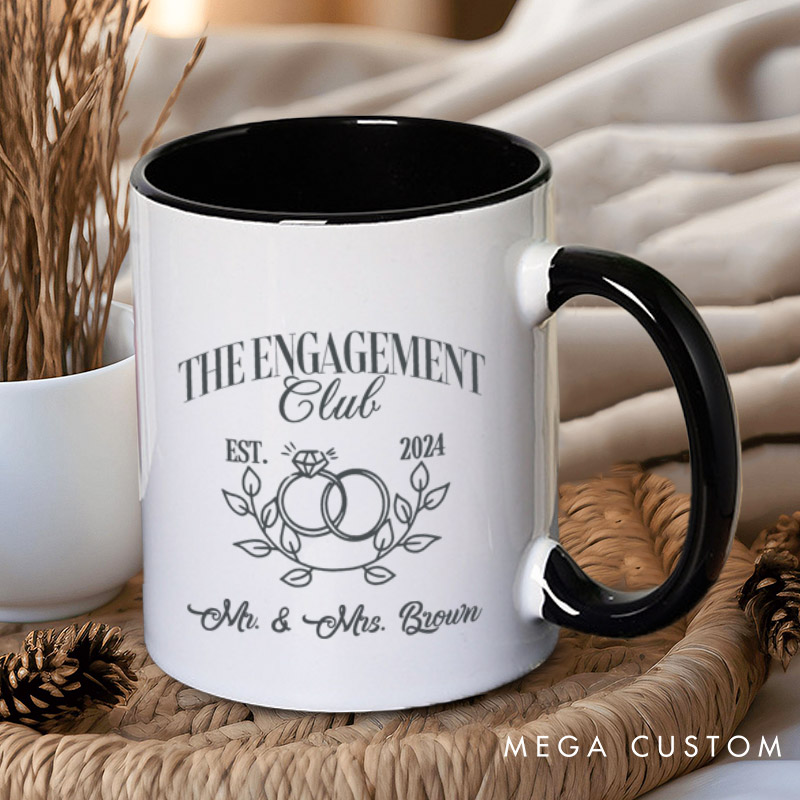 Personalized Fiancee Classic Engagement Club with Intertwined Rings and Leaves Mugs