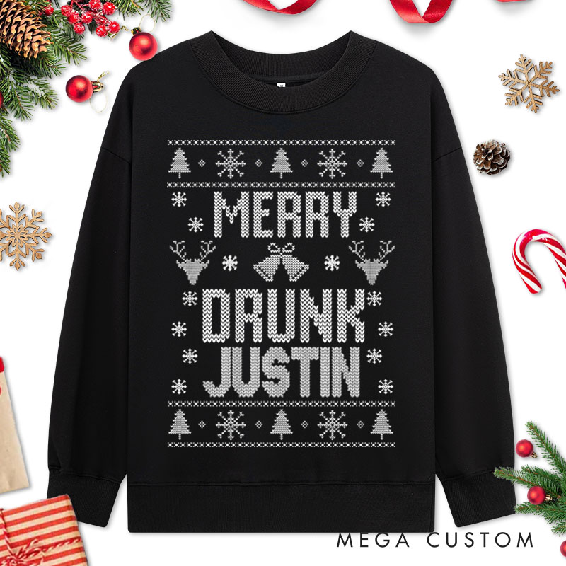 Personalized Couple Merry Drunk and We're Christmas Sweatshirt Couple Xmas Ugly Sweater Design Sweatshirt for Husband Wife Boyfriend Girlfriend