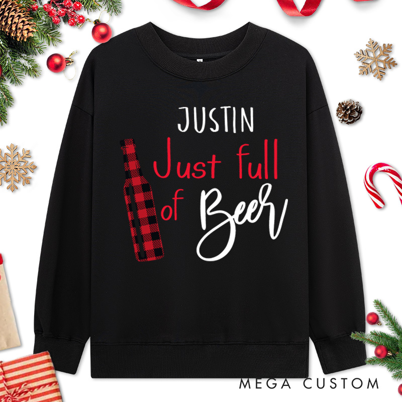 Personalized Couple Christmas Plaid Full of Beer and Full of Holiday Cheer Sweatshirt Couple Xmas Sweatshirt for Husband Wife Boyfriend Girlfriend