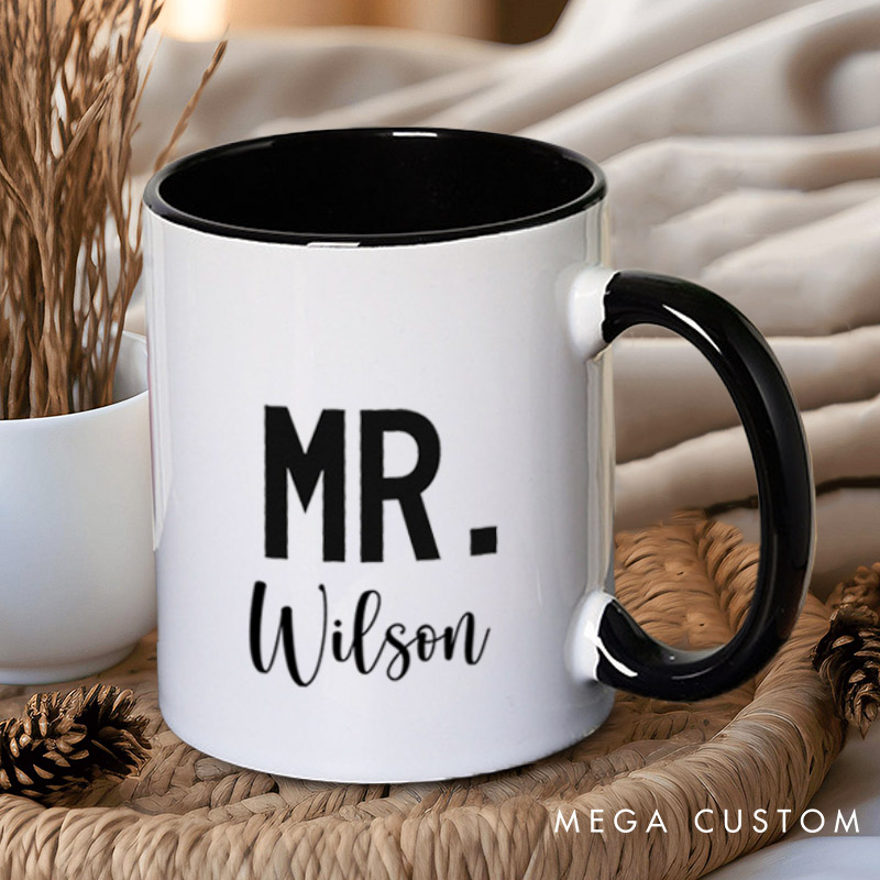 Personalized Modern Mr and Future Mrs Engagement Couple Mugs