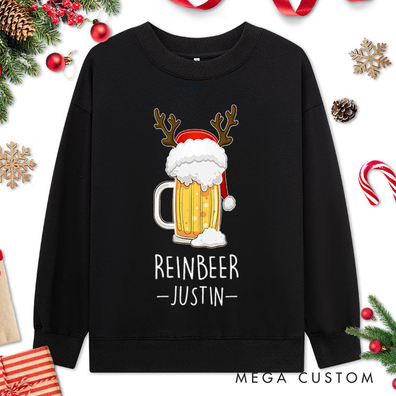 Personalized Couple Reinbeer and Winedeer Christmas Sweatshirt Couple Xmas Antlers Matching Sweatshirt for Husband Wife Boyfriend Girlfriend