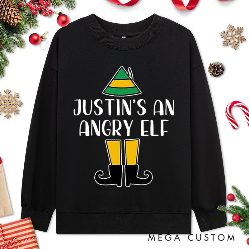 Personalized Couple He's an Angry Elf Christmas Sweatshirt Couple Xmas She's an Angry Elf Matching Sweatshirt for Husband Wife Boyfriend Girlfriend