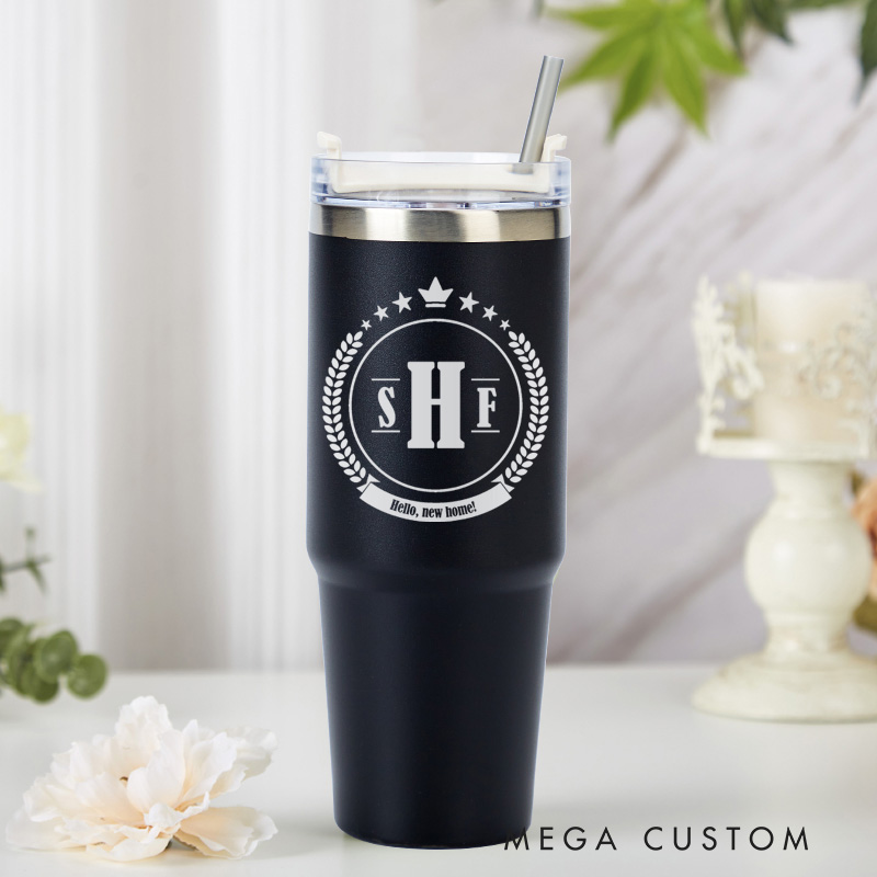 Personalized 30oz Monogram Tumbler with Straw Custom Engraved Stainless Steel Cup for Housewarming Gifts New Home Gift for Her or Him