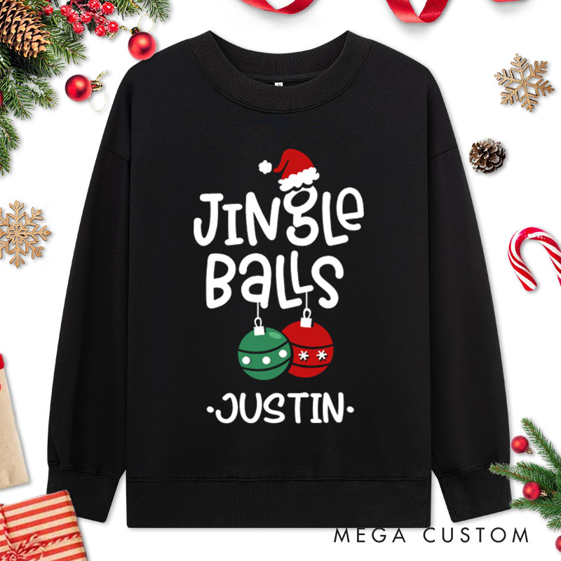 Personalized Couple Cute Jingle Balls and Tinsel Tits Christmas Sweatshirt Xmas Fun Ball and Wreath Sweatshirt for Husband Wife Boyfriend Girlfriend