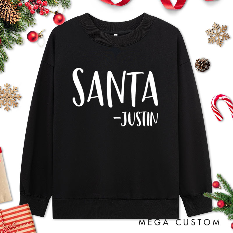 Personalized Couple Santa and Santa's Favorite Ho Christmas Sweatshirt with Name Couple Xmas Matching Sweatshirt for Husband Wife Boyfriend Girlfriend