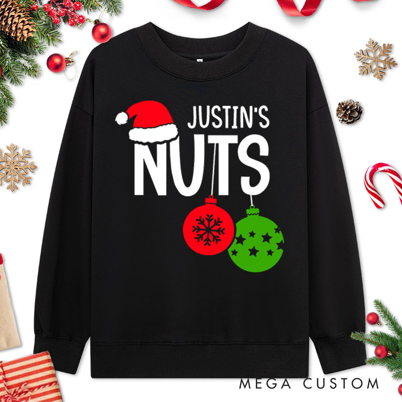 Personalized Couple Cheeky Nuts and Chest Christmas Sweatshirt Funny Couple Xmas Balls and Wreath Sweatshirt for Husband Wife Boyfriend Girlfriend