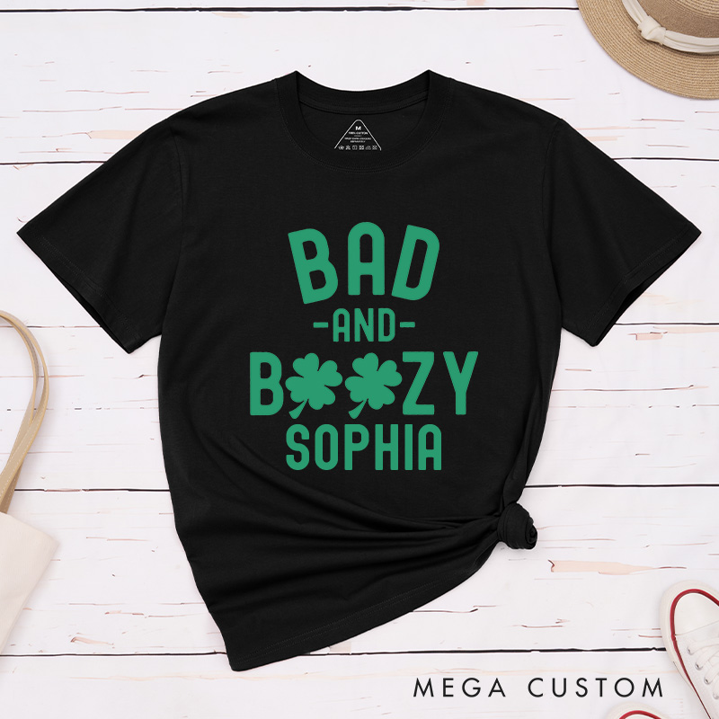 Personalized Bride and Boozy St Patrick's Day Matching T-Shirt Bridesmaid Bad and Boozy T-Shirt Bride's Crew T-Shirt Wedding Bachelorette Party Gift
