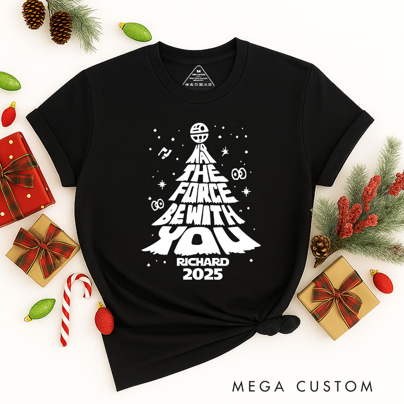 Personalized May the Force be with You Christmas Classic T-Shirts Galaxy War Film Tshirt Movie Holiday Shirt
