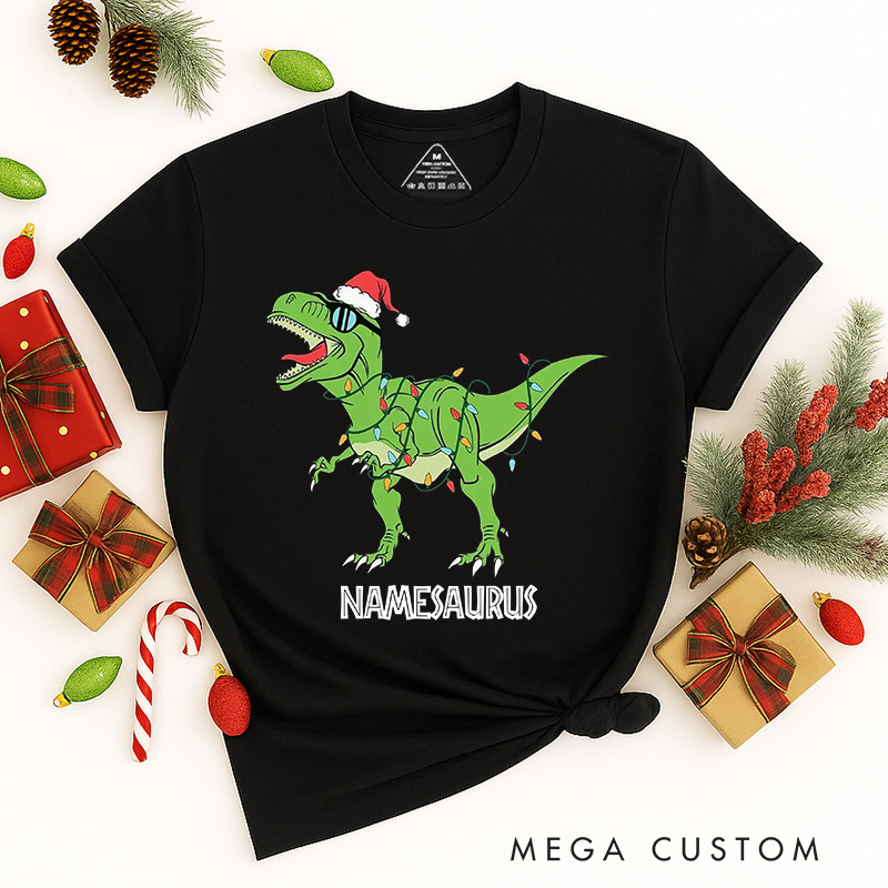 Personalized Namesaurus Christmas Classic T-Shirts Dinosaurs Movie Series Tshirt Movie Holiday Shirt