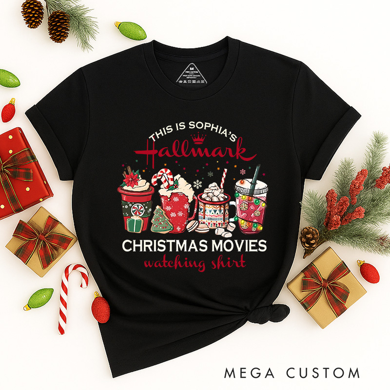 Personalized Coffee Christmas Movie Watching Shirt Classic T-Shirts Christmas Film Tshirt Movie Holiday Shirt