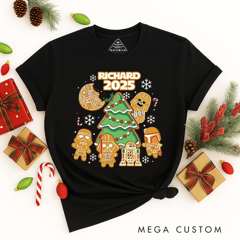 Personalized Star Gingerbread Christmas Classic T-Shirts Galaxy War Film Tshirt Movie Holiday Shirt