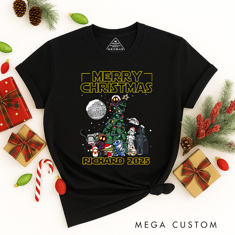Personalized Merry Star Christmas Classic T-Shirts Galaxy War Film Tshirt Movie Holiday Shirt