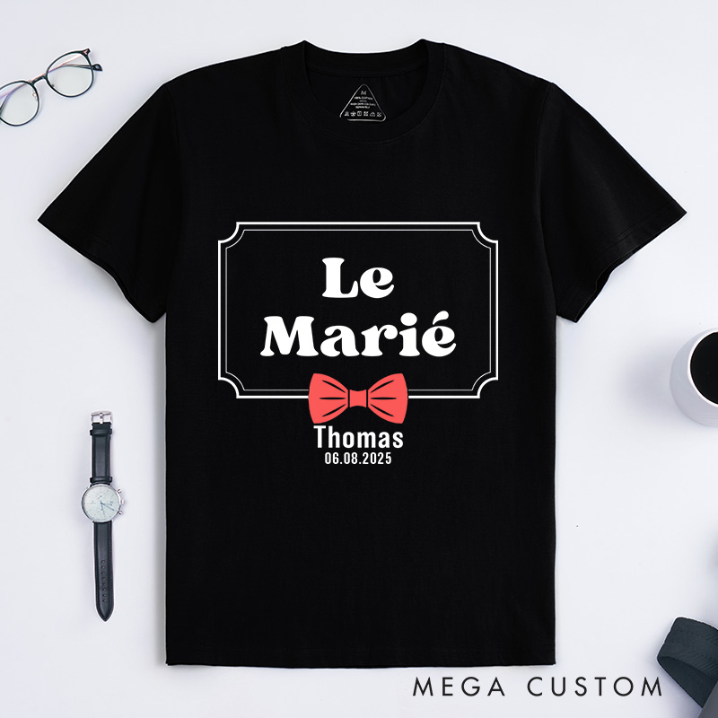 Personalized "Team Du Marié" And "Le Marié" Bachelor Party T-Shirt Set Elegant Bow Tie Designed Shirt for Groom Club Party Favor fops For Men