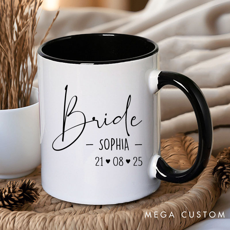 Personalized Bride and Bridesmaid Mug with Name and Heart Date Maid of Honor Mug Bachelorette Party Mug Bridesmaid Proposal Gift Bridal Shower Mug