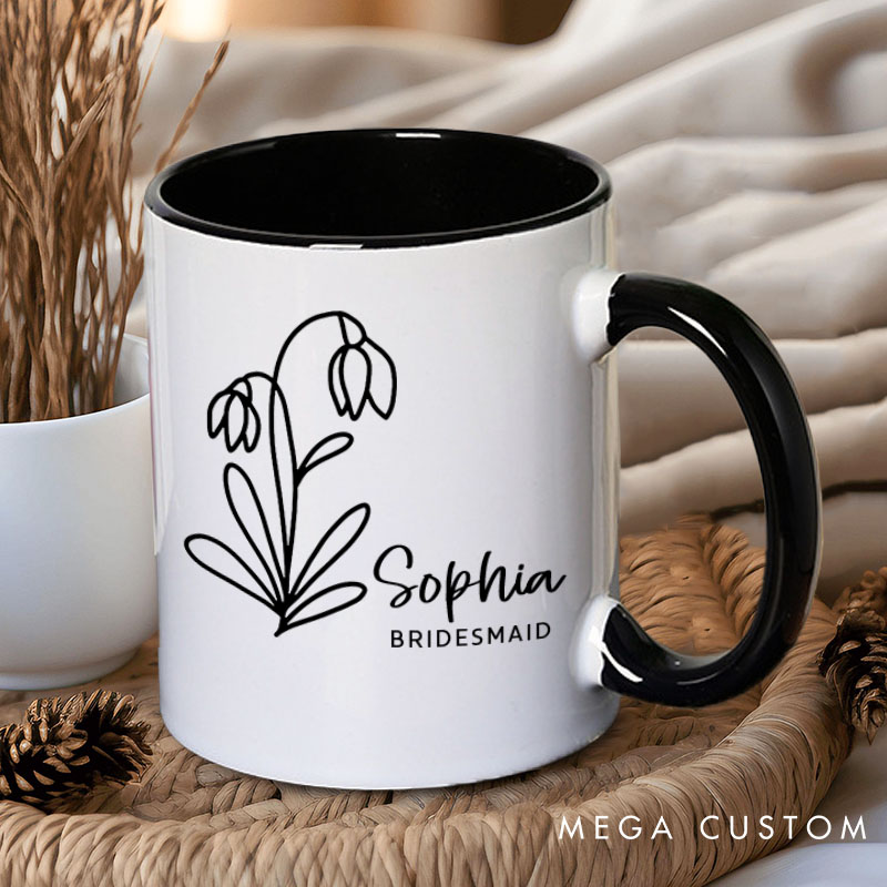 Personalized Cute Bridesmaid Birth Flower Mug Maid of Honor Month Flower Bachelorette Party Mug Mother of the Bride Groom Gift Bridal Shower Mug