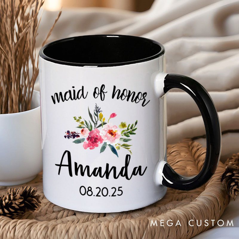 Personalized Colorful Floral Maid of Honor Mug Bridesmaid Mug with Name Bachelorette Party Mug Bridesmaid Proposal Gift Bridal Shower Mug