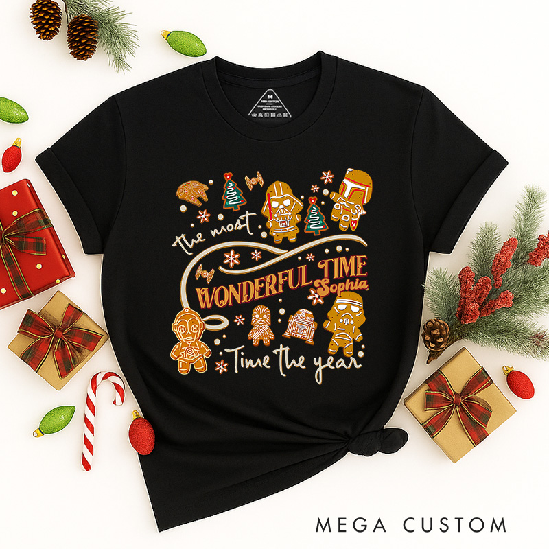 Personalized Star Gingerbread Wonderful Time Christmas Classic T-Shirts Galaxy War Film Tshirt Movie Holiday Shirt