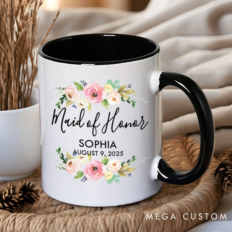 Personalized Stunning Floral Maid of Honor Mug Bridesmaid Mug with Name Bachelorette Party Mug Bridesmaid Proposal Gift Bridal Shower Mug