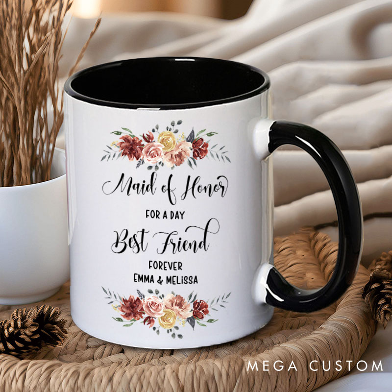 Personalized Maid of Honor for a Day Best Friend Forever Mug Bridesmaid Red Floral Bachelorette Party Mug Bridesmaid Proposal Gift Bridal Shower Mug