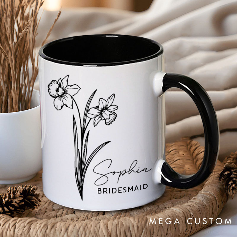 Personalized Minimalist Bridesmaid Birth Flower Mug Maid of Honor Month Flower Mug Bachelorette Party Mug Mother of the Bride Groom Bridal Shower Mug