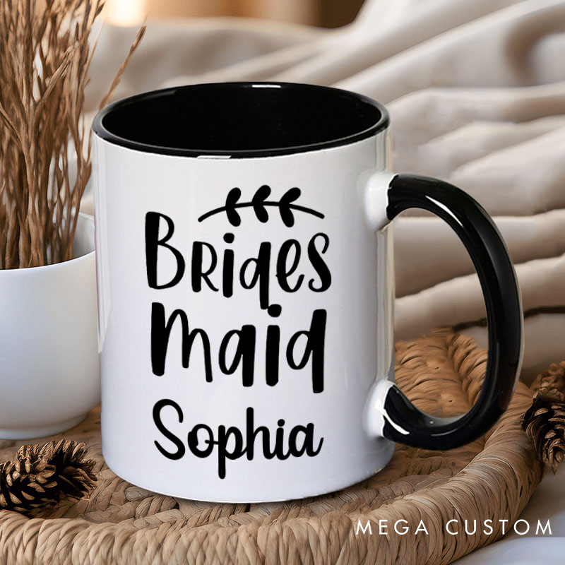 Personalized Bridesmaid with Wreath Leaf Mug Maid of Honor Mug with Name Bachelorette Party Mug Bridesmaid Proposal Gift Bridal Shower Mug