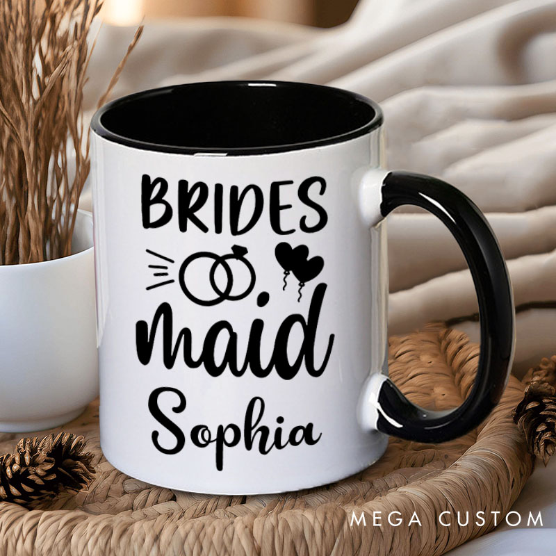 Personalized Bridesmaid with Ring and Heart Balloon Mug Maid of Honor Mug with Name Bachelorette Party Mug Bridesmaid Proposal Gift Bridal Shower Mug