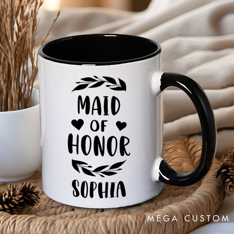 Personalized Maid of Honor with Wreath and Heart Mug Bridesmaid Mug with Name Bachelorette Party Mug Bridesmaid Proposal Gift Bridal Shower Mug