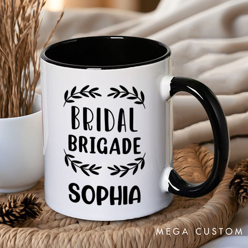 Personalized Bridal Brigade with Wreath Mug Bridesmaid Mug with Name Maid of Honor Bachelorette Party Mug Bridesmaid Proposal Gift Bridal Shower Mug