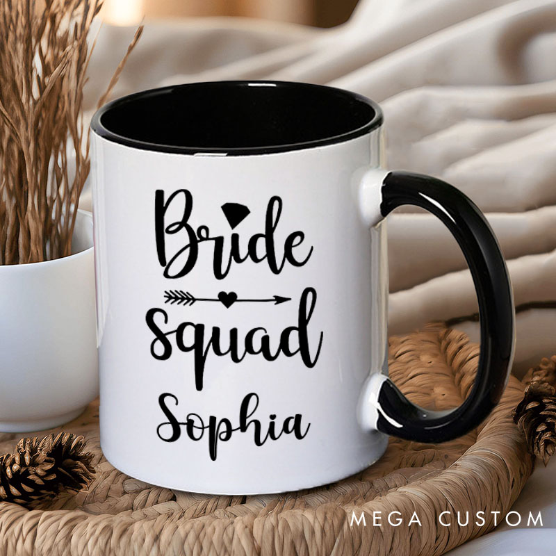 Personalized Bride Squad with Diamond Mug Bridesmaid Mug with Name Maid of Honor Bachelorette Party Mug Bridesmaid Proposal Gift Bridal Shower Mug