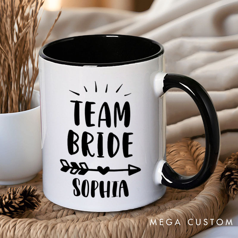 Personalized Team Bride with Heart Arrow Mug Bridesmaid Name Mug Maid of Honor Mug Bachelorette Party Mug Bridesmaid Proposal Gift Bridal Shower Mug